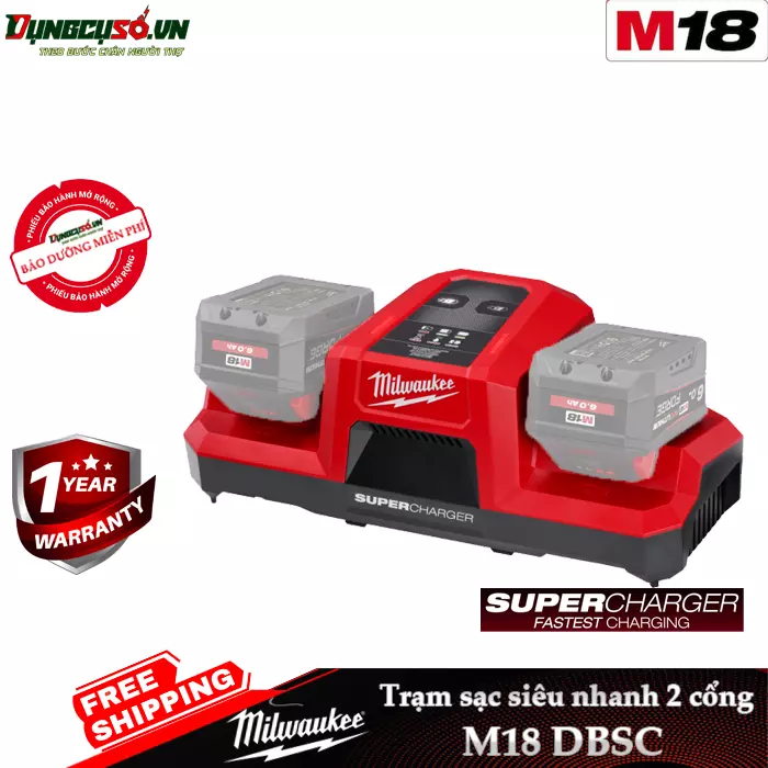 Trạm sạc siêu nhanh 2 cổng Milwaukee M18 DBSC| Sạc Siêu Tốc