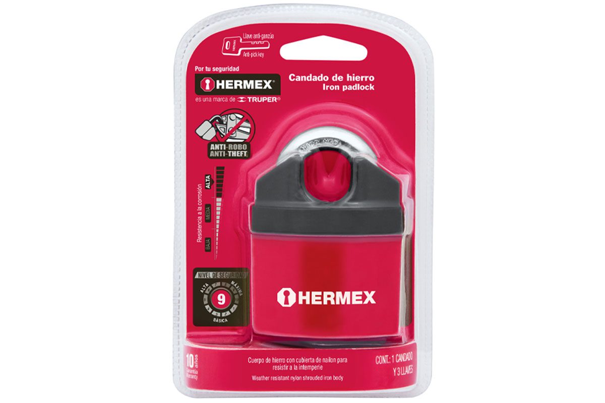 Ổ khóa treo thép bọc nhựa chống cắt 65mm Hermex CHN-65A