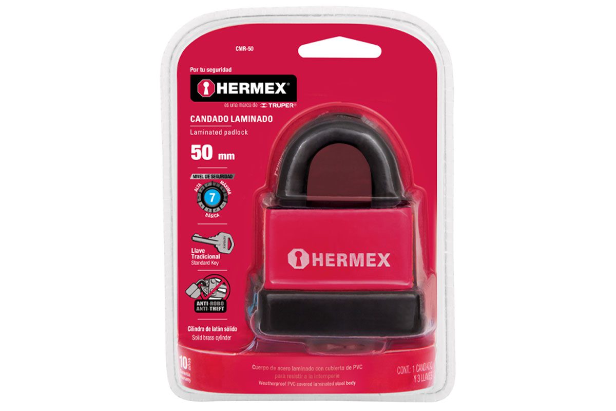 Ổ khóa treo thép bọc nhựa chống cắt 50mm Hermex CMR-50