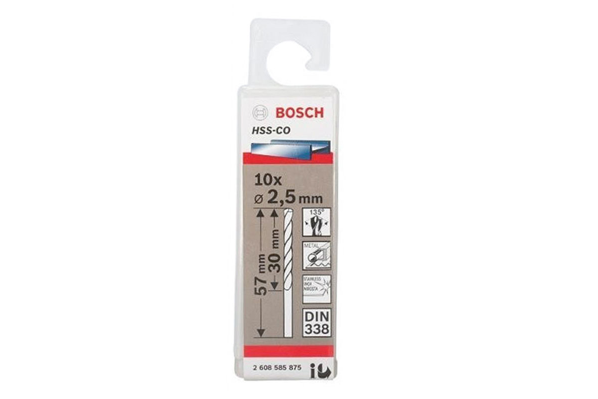 Mũi khoan INOX HSS-Co 2.5mm (hộp 10 mũi) Bosch 2608585875