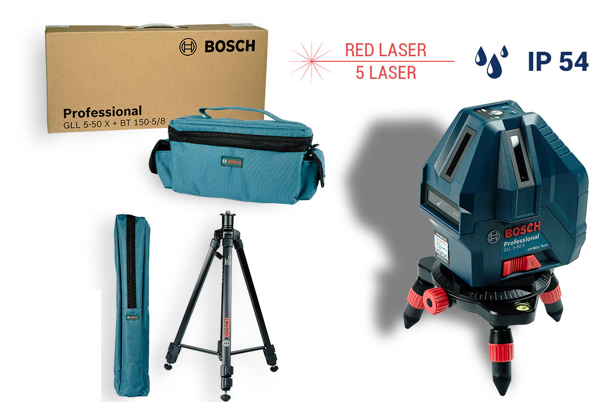 Bộ máy cân mực GLL 5-50X + giá 3 chân BT 150 Bosch GLL 5-50X KIT