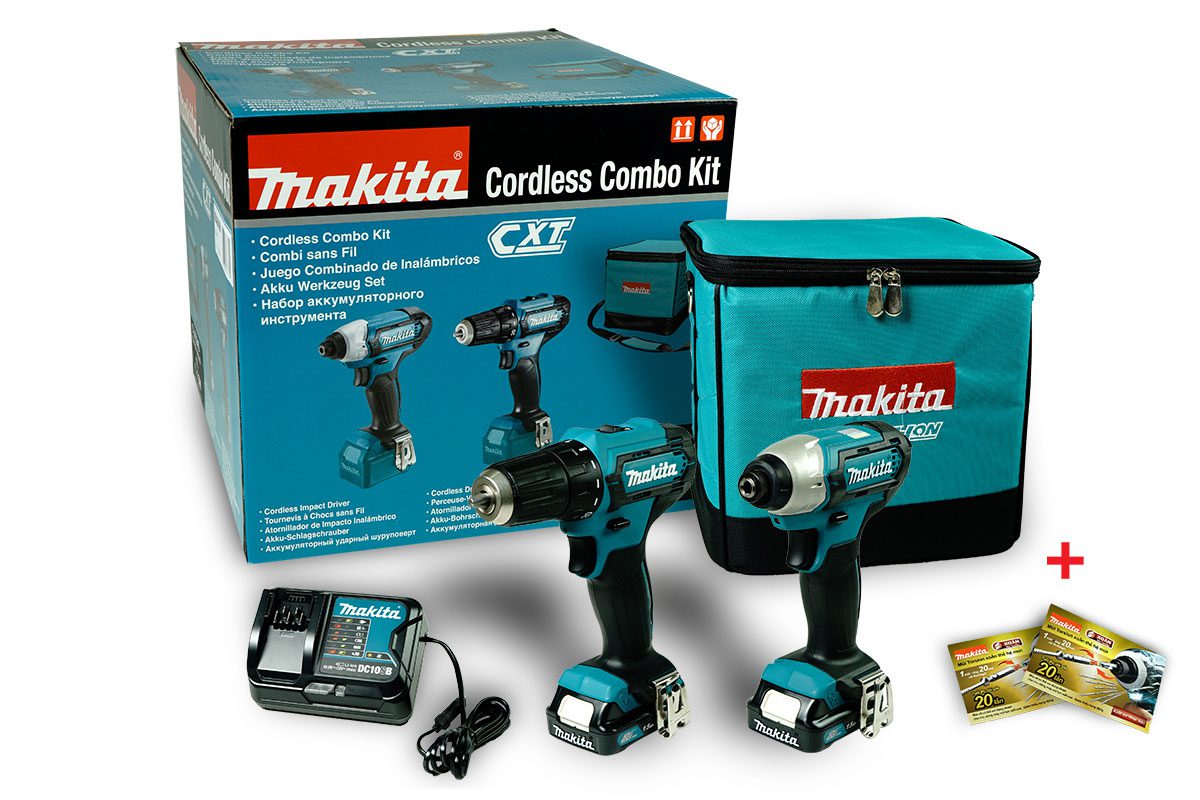 Bộ sản phẩm máy khoan vặn vít Pin 12V Makita CLX224S