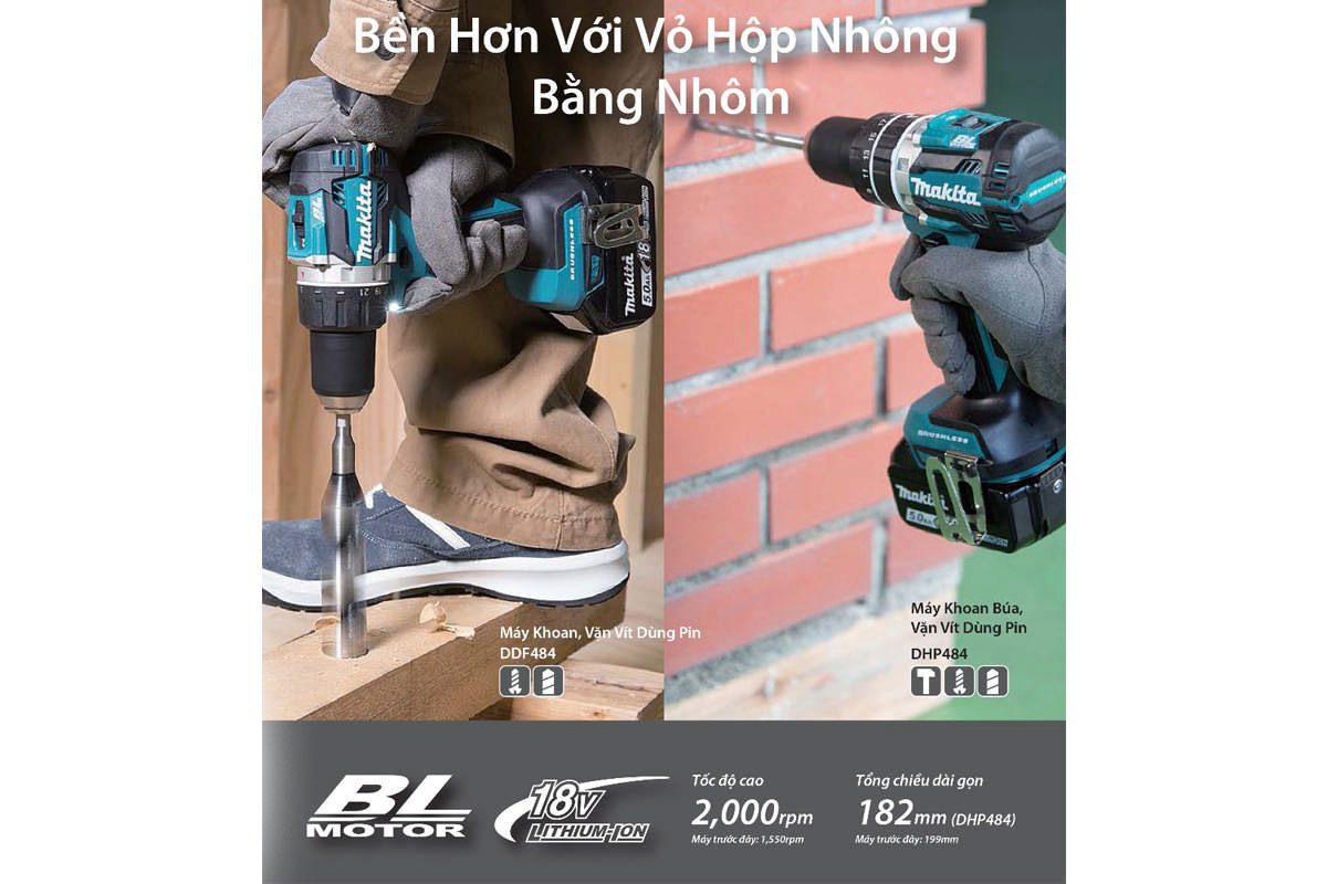 Thân máy khoan búa và vặn vít pin 18V Makita DHP484Z