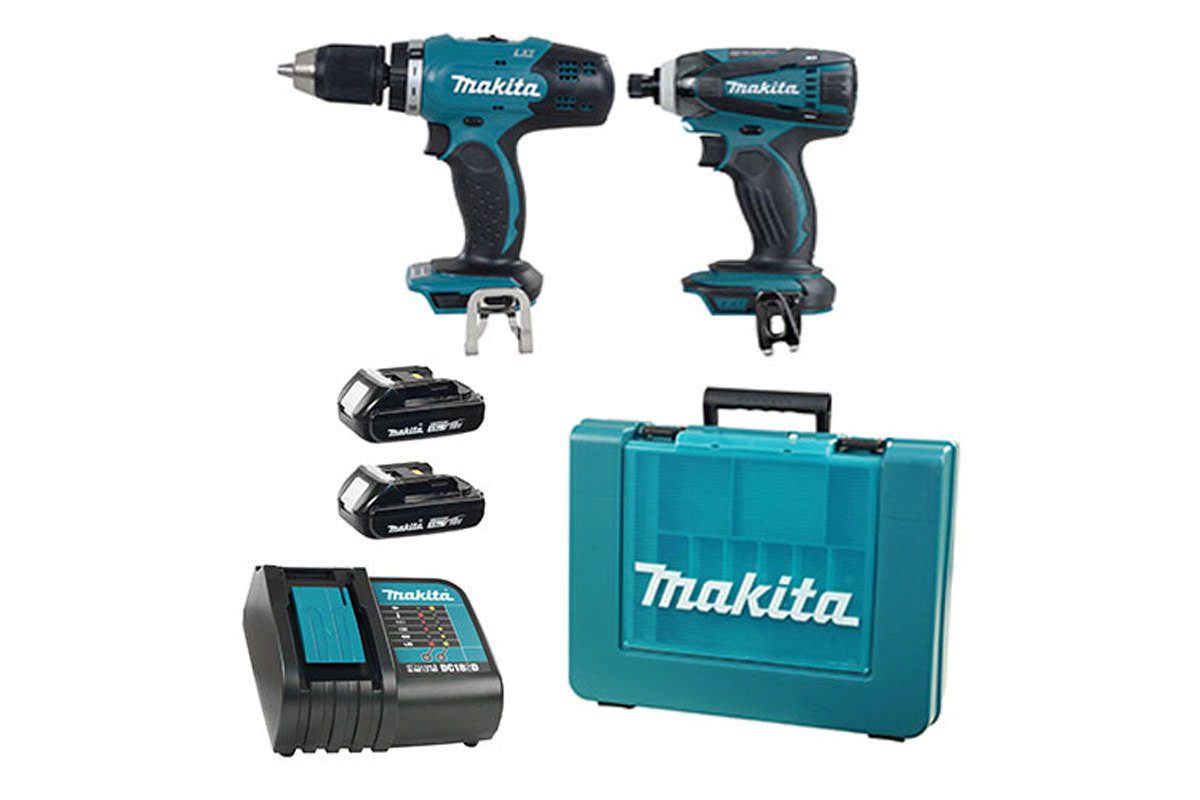 Bộ sản phẩm máy khoan và máy vặn vít pin 18V Makita DLX2022