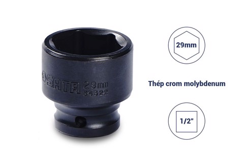 Đầu tuýp đen 6 cạnh 1/2in - 29mm Sata 34322