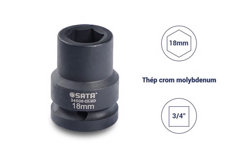 Đầu tuýp đen 6 cạnh 3/4in - 18mm Sata 34506