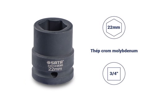 Đầu tuýp đen 6 cạnh 3/4in - 22mm Sata 34510