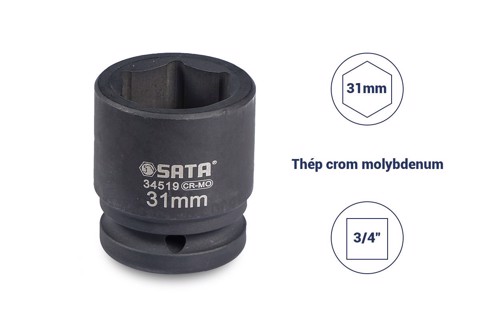 Đầu tuýp đen 6 cạnh 3/4in - 31mm Sata 34519
