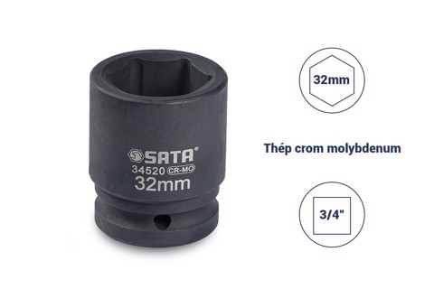 Đầu tuýp đen 6 cạnh 3/4in - 32mm Sata 34520