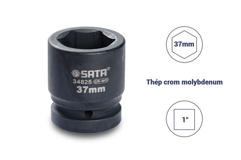 Đầu tuýp đen 6 cạnh 1in - 37mm Sata 34825