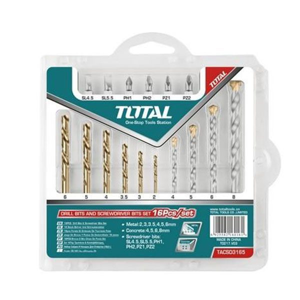 Bộ 16 mũi khoan, bắt vít 2-8mm Total TACSD3165