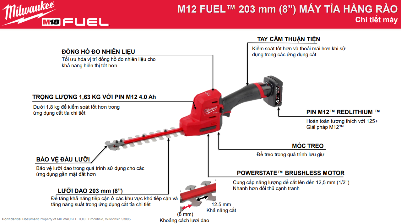 Máy tỉa hàng rào 12V Milwaukee