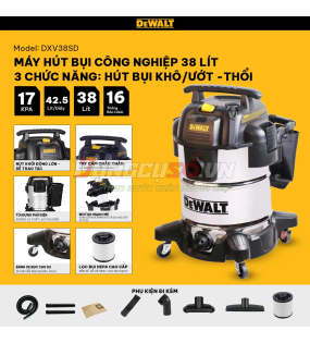 Máy hút bụi Công nghiệp  Dewalt DXV38SD 3 chức năng  | Dung tích –38 lít – 17Kpa