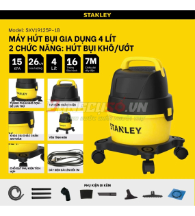 Máy Hút Bụi Khô/Ướt 4 Lít Stanley SXV19125P-1B | Lực Hút 15Kpa - Công Suất 600W