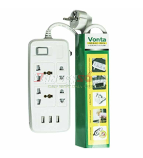 Ổ cắm điện 4 ổ cắm và 3 cổng USB Vonta VOCKD-USB-T2
