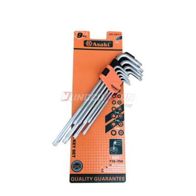 Bộ lục giác bông dài xi mờ 9 chi tiết Asaki AK-0413