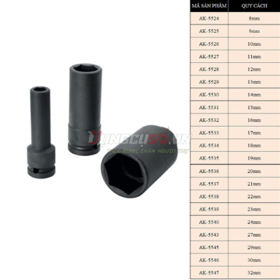 Đầu tuýp đen dài 1/2″ 6 cạnh 9mm Asaki AK-5525