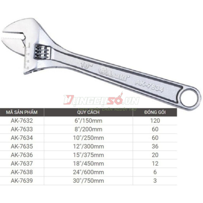 Mỏ lết mạ chrome 10”/250mm Asaki AK-7634