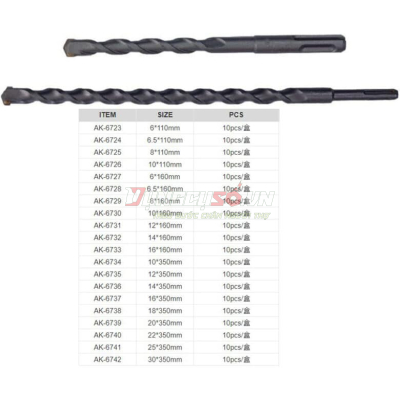 Mũi khoan bê tông đuôi gài hợp kim carbide 6 x 160mm Asaki AK-6727