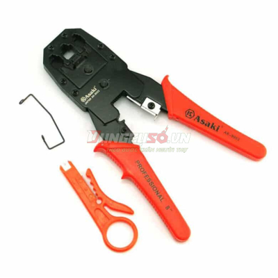 Kềm bấm cáp mạng & điện thoại 8″/200mm 3 chức năng 4P / 6P / 8P Asaki AK-9003