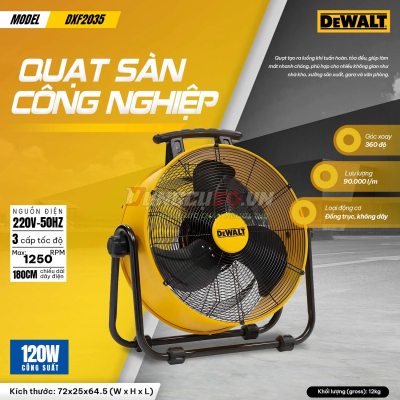 Quạt Công nghiệp Dewalt 20″ DXF2035 | Không Chổi Than – Làm Mát Mạnh Mẽ, Tiết Kiệm Điện