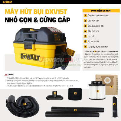 Máy hút bụi 3 chức năng ướt/khô/thổi Dewalt DXV15T -|  Dung tích15Lít