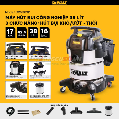 Máy hút bụi Công nghiệp  Dewalt DXV38SD 3 chức năng  | Dung tích –38 lít – 17Kpa