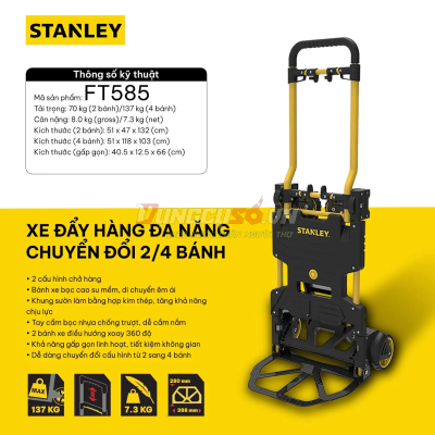 Xe đẩy hàng đa năng, hiệu Stanley FT585 |  Dễ dàng chuyển đổi 2 bánh và 4 bánh