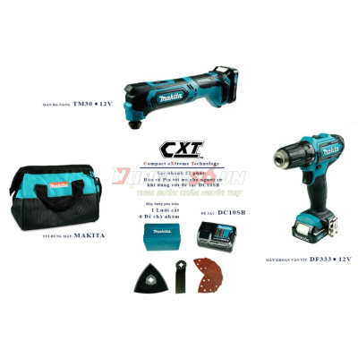 Bộ sản phẩm máy đa năng, máy khoan vặn vít pin 12V Makita CLX225SX1