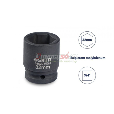 Đầu tuýp đen 6 cạnh 3/4in – 32mm Sata 34520