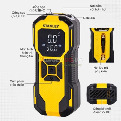 Dụng cụ đa năng bơm xe – đèn pin LED – sạc dự phòng Stanley SXIF0101