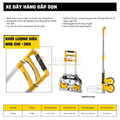 Xe đẩy hàng 2 bánh Stanley FT516 | Tải trọng 60kg
