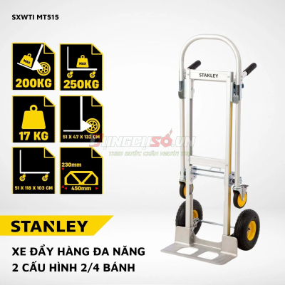 Xe đẩy hàng chuyển đổi 2 – 4 bánh Stanley MT515 |  Tải trọng 150kg (2 bánh) – 250kg (4 bánh)